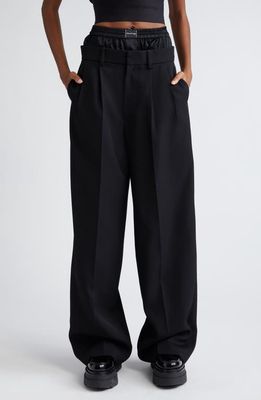 Alexander Wang Boxer Waistband Low Rise Wool Trousers in Black