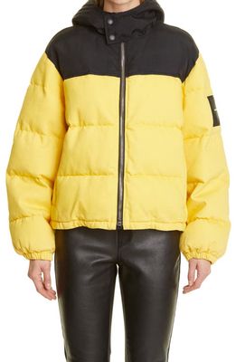 Alexander Wang Colorblock Hooded Denim Puffer Jacket in Yellow