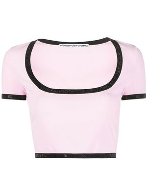 Alexander Wang contrast-trim cropped T-Shirt - Pink
