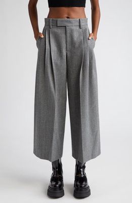 Alexander Wang Crop Crystal Embellished Wool Trousers in 092 Grey/Black