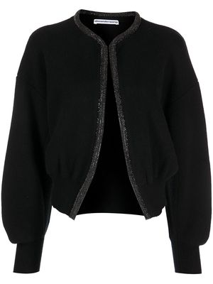 Alexander Wang CROPPED CARDIGAN WITH CRYSTAL TUBULAR NECKLACE - Black