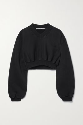 Alexander Wang - Cropped Gathered Cotton-jersey Sweatshirt - Black