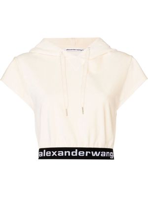 Alexander Wang cropped logo band hoodie - Neutrals