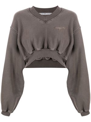 Alexander Wang cropped V-neck cotton sweatshirt - Brown