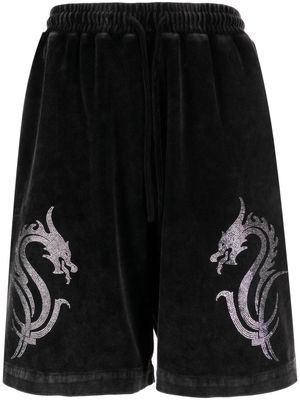 Alexander Wang crystal-dragon velour shorts - Grey