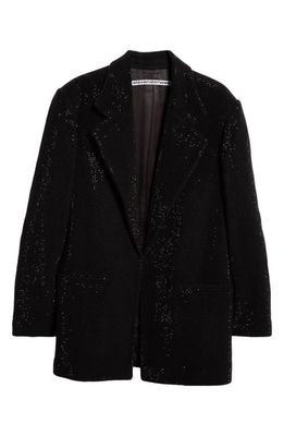 Alexander Wang Crystal Embellished Boxy Wool Blend Blazer in 001 Black