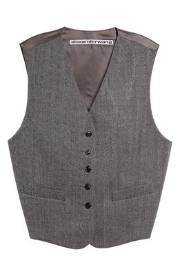 Alexander Wang Crystal Embellished Herringbone Wool Vest in 092 Grey/Black