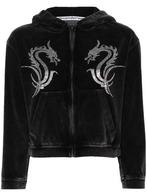 Alexander Wang crystal-embellished zip-up hoodie - Black