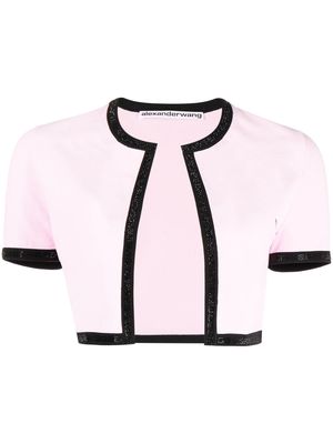 Alexander Wang crystal-logo-trim cropped cardigan - Pink