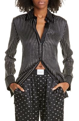 Alexander Wang Crystal Stripe Silk Button-Up Blouse in Black