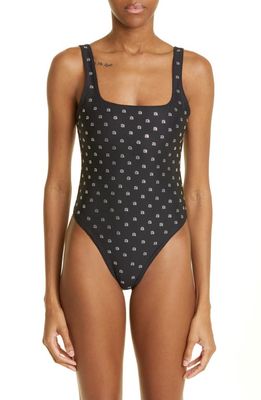 Alexander Wang Embellished Allover Logo One-Piece Swimsuit in Black