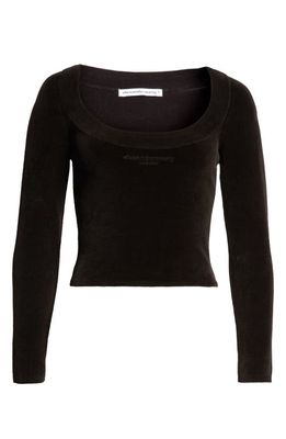 Alexander Wang Embroidered Logo Chenille Scoop Neck Sweater in 001 Black