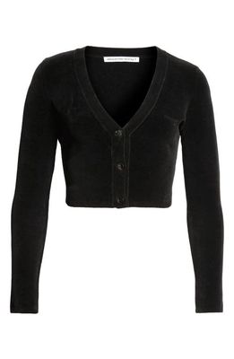 Alexander Wang Embroidered Logo Crop Chenille V-Neck Cardigan in 001 Black