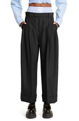Alexander Wang Exposed Boxer Layer Pleated Straight Leg Trousers in 001 Black
