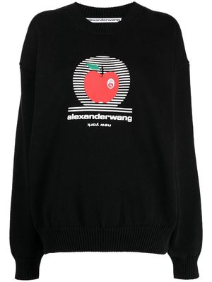Alexander Wang graphic-print knitted cotton sweatshirt - Black