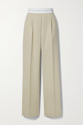 Alexander Wang - Jacquard-trimmed Pleated Wool-twill Straight-leg Pants - Neutrals