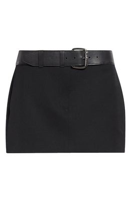Alexander Wang Leather Belted Wool Miniskirt in Black
