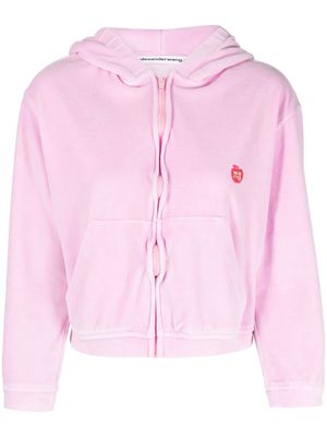 Alexander Wang logo-appliqué velour zip hoodie - Pink