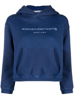 Alexander Wang logo-embossed cotton hoodie - Blue