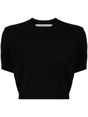 Alexander Wang logo-embossed cropped knitted top - Black