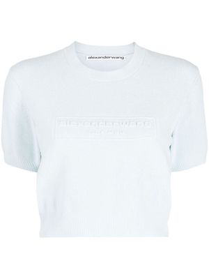 Alexander Wang logo-embossed cropped knitted top - Blue