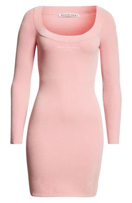 Alexander Wang Logo Embroidered Long Sleeve Body-Con Sweater Dress in 680 Light Pink