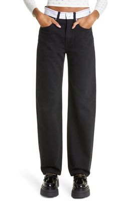 Alexander Wang Logo High Waist Straight Leg Nonstretch Jeans in Washed Black