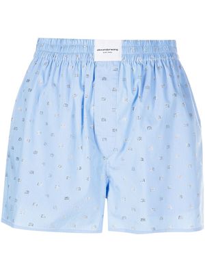 Alexander Wang logo jacquard pinstriped short shorts - Blue