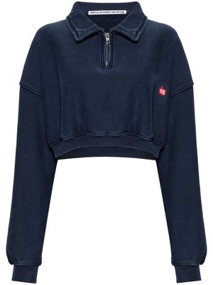 Alexander Wang logo-patch cropped sweatshirt - Blue