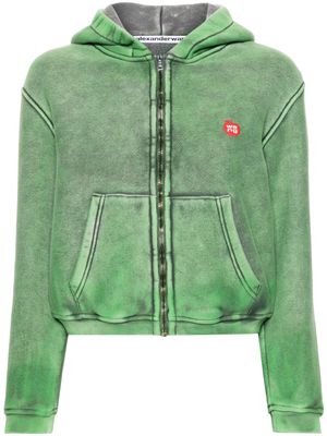 Alexander Wang logo-patch distressed zipped-up hoodie - Green