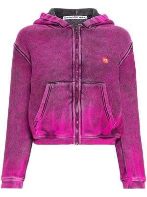 Alexander Wang logo-patch distressed zipped-up hoodie - Pink