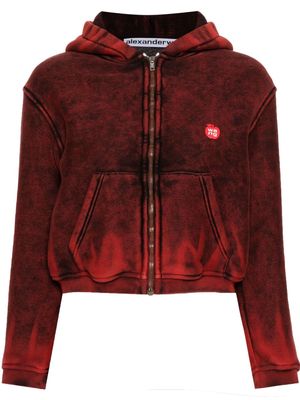 Alexander Wang logo-patch distressed zipped-up hoodie - Red