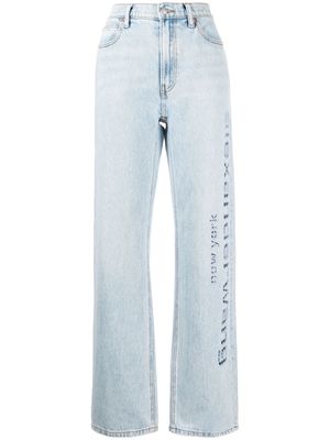 Alexander Wang logo-perforated cotton straight jeans - Blue