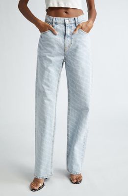 Alexander Wang Logo Stripe High Waist Relaxed Fit Straight Leg Jeans in Pebble Bleach/White
