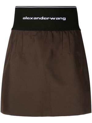 Alexander Wang logo-waistband A-line skirt - Brown