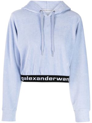 Alexander Wang logo-waistband cropped hoodie - Blue