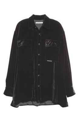 Alexander Wang Long Sleeve Velvet Button-Up Shirt in 001 Black