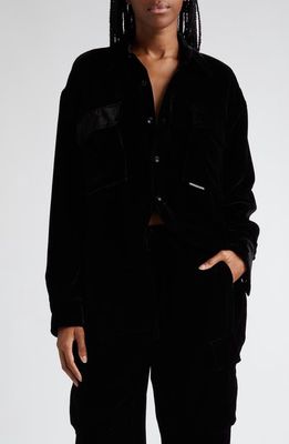 Alexander Wang Long Sleeve Velvet Button-Up Shirt in Black