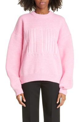 Alexander Wang New York Logo Waffle Knit Crewneck Sweater in Prism Pink