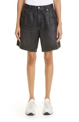Alexander Wang Oversize Coated Loose Fit Denim Shorts in Grey Aged
