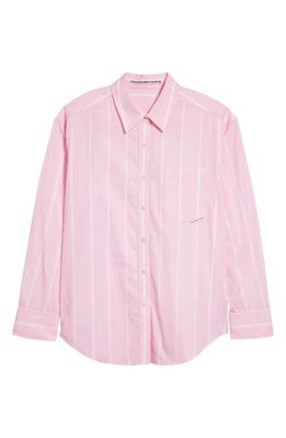 Alexander Wang Oversize Stripe Cotton Oxford Button-Up Shirt in Light Pink/White