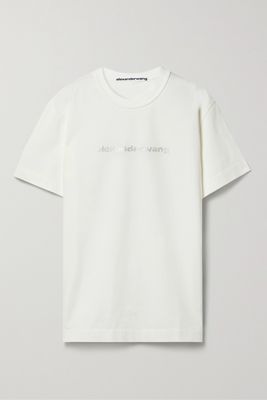 Alexander Wang - Oversized Crystal-embellished Printed Cotton-jersey T-shirt - White