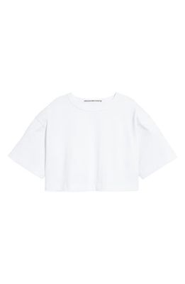 Alexander Wang Padded Shoulder Crop Cotton T-Shirt in White