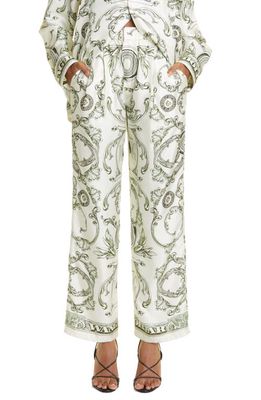 Alexander Wang Relaxed Fit Money Print Silk Pants in 353 Ivory/Green