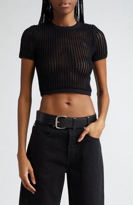 Alexander Wang Short Sleeve Crochet Shrunken Sweater in Black