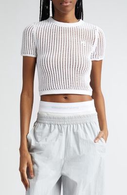 Alexander Wang Short Sleeve Crochet Shrunken Sweater in White