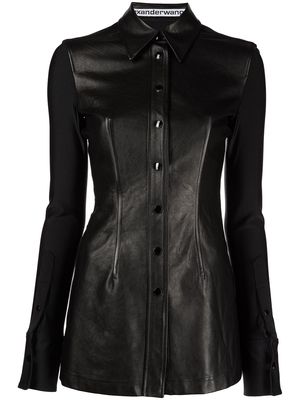 Alexander Wang slim fit leather-panelled shirt - Black