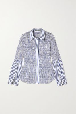 Alexander Wang - Smocked Striped Cotton-poplin Shirt - White