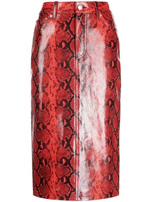 Alexander Wang snakeskin-effect leather pencil skirt - Red