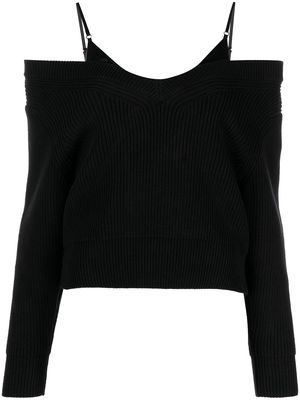 Alexander Wang V-NECK CROPPED PULLOVER WITH SATIN CAMI - Black